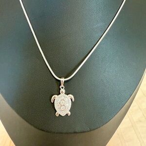 Sparkling Silver Turtle Pendant Necklace